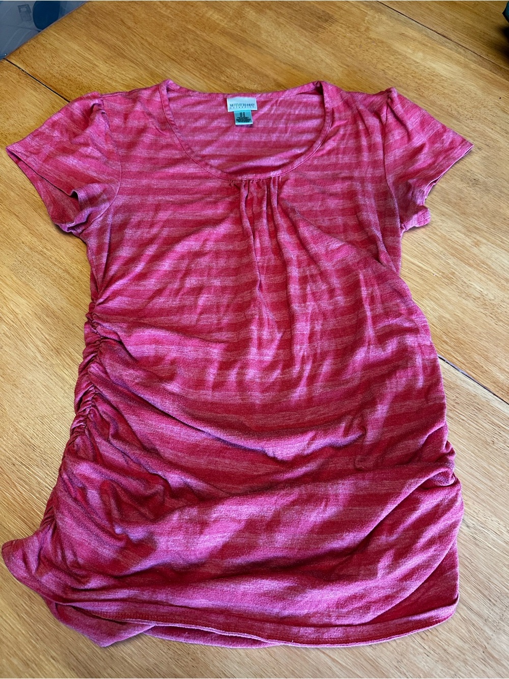 Motherhood Maternity Short Sleeve Scoop Neck Top in Heathered Coral Pink
